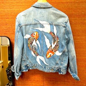 “Japanese koi fish“Hand painted denim Zara jacket. New
